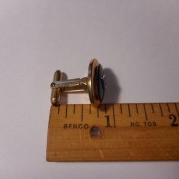 "Correct Gold Tone Black Tie Clasp Cufflinks Set " - Picture 7 of 7